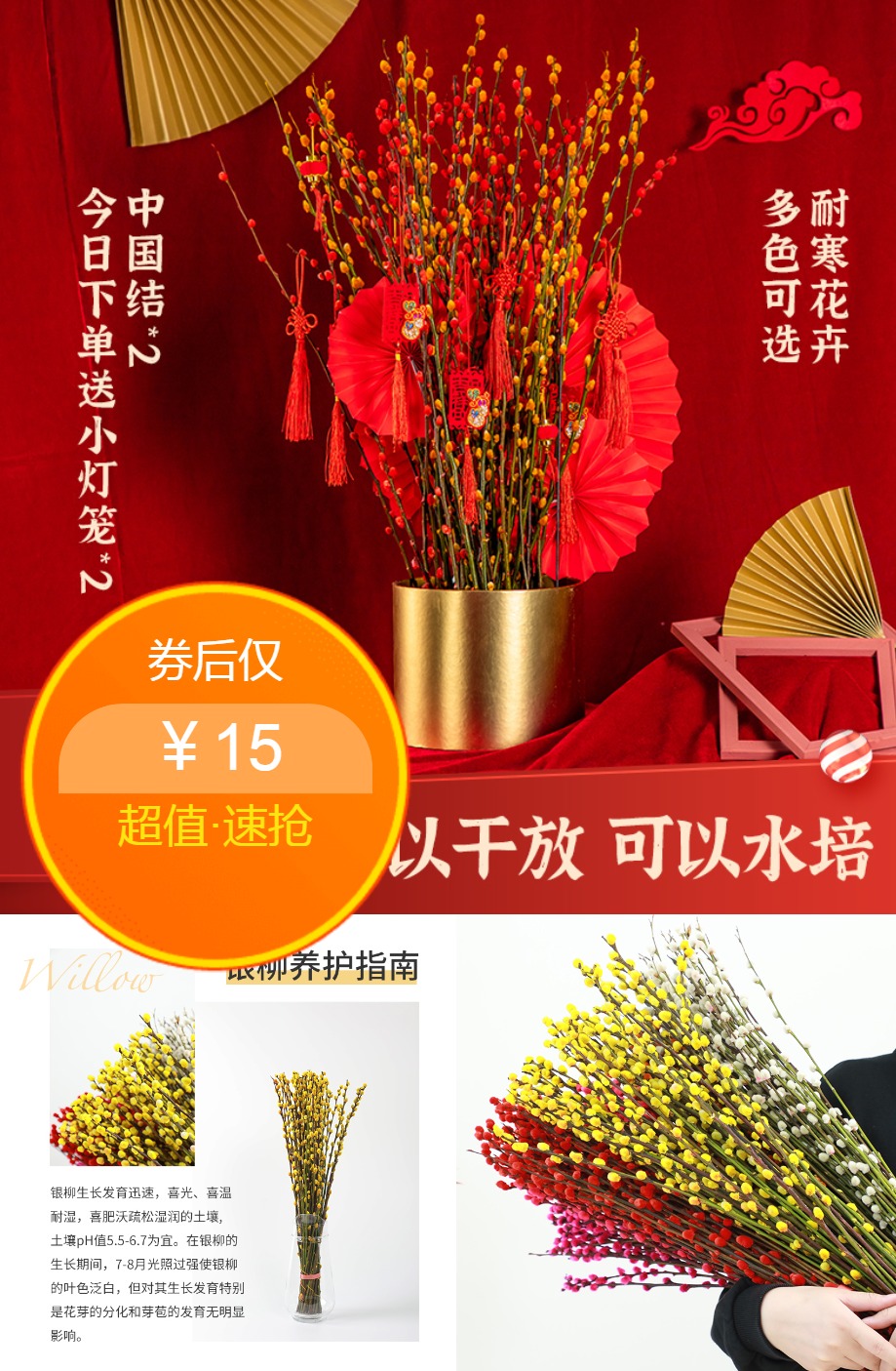 【20束】年宵花红色真花银柳花干花