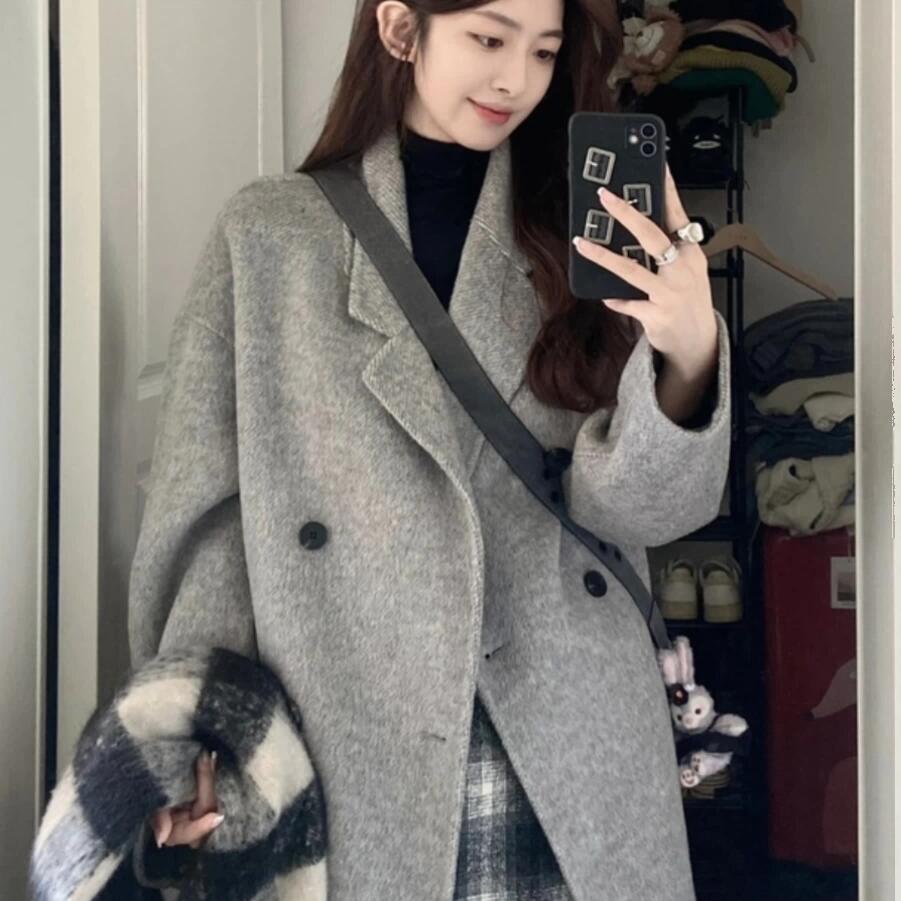 高档礼盒装2025秋冬韩系双面羊绒加厚中长款大衣