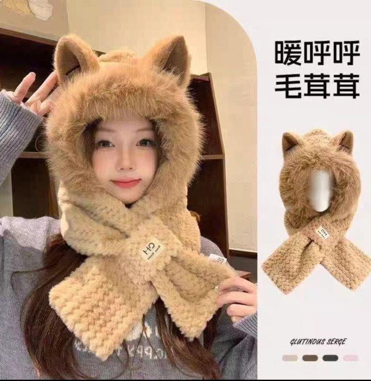 超可爱女神必备护耳帽狐狸耳朵围巾三件套