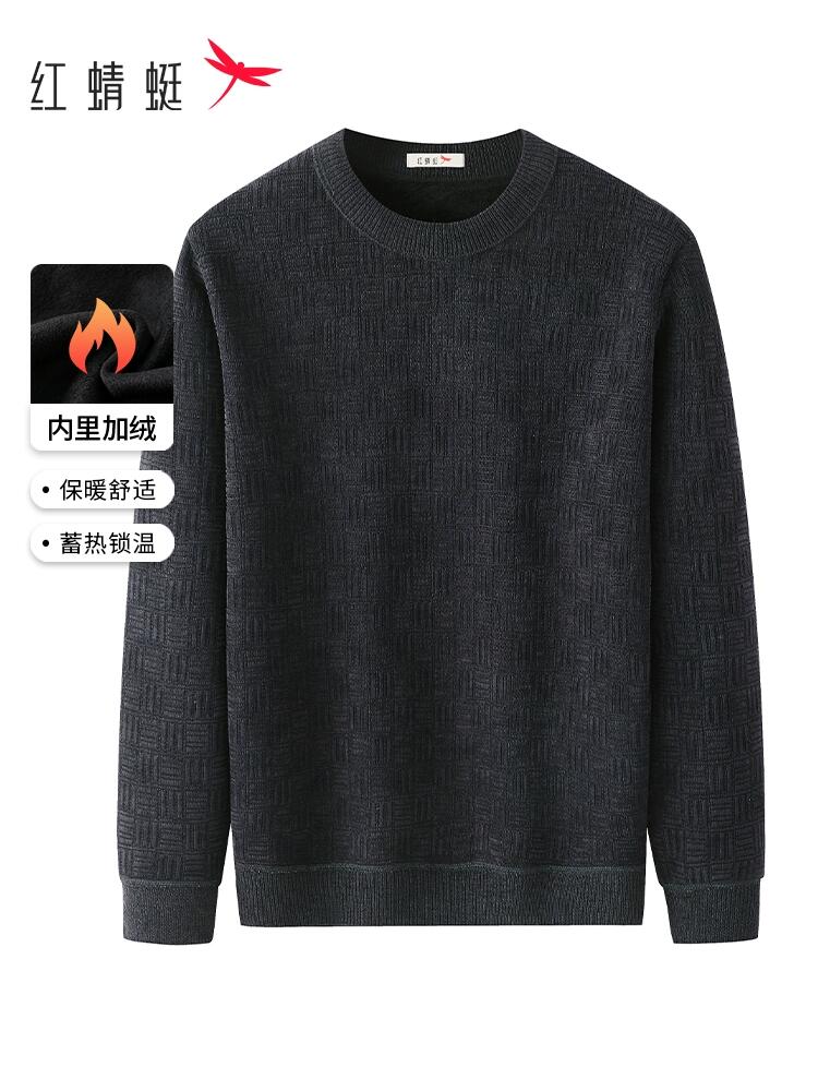 红蜻蜓男士加绒加厚圆领毛衣