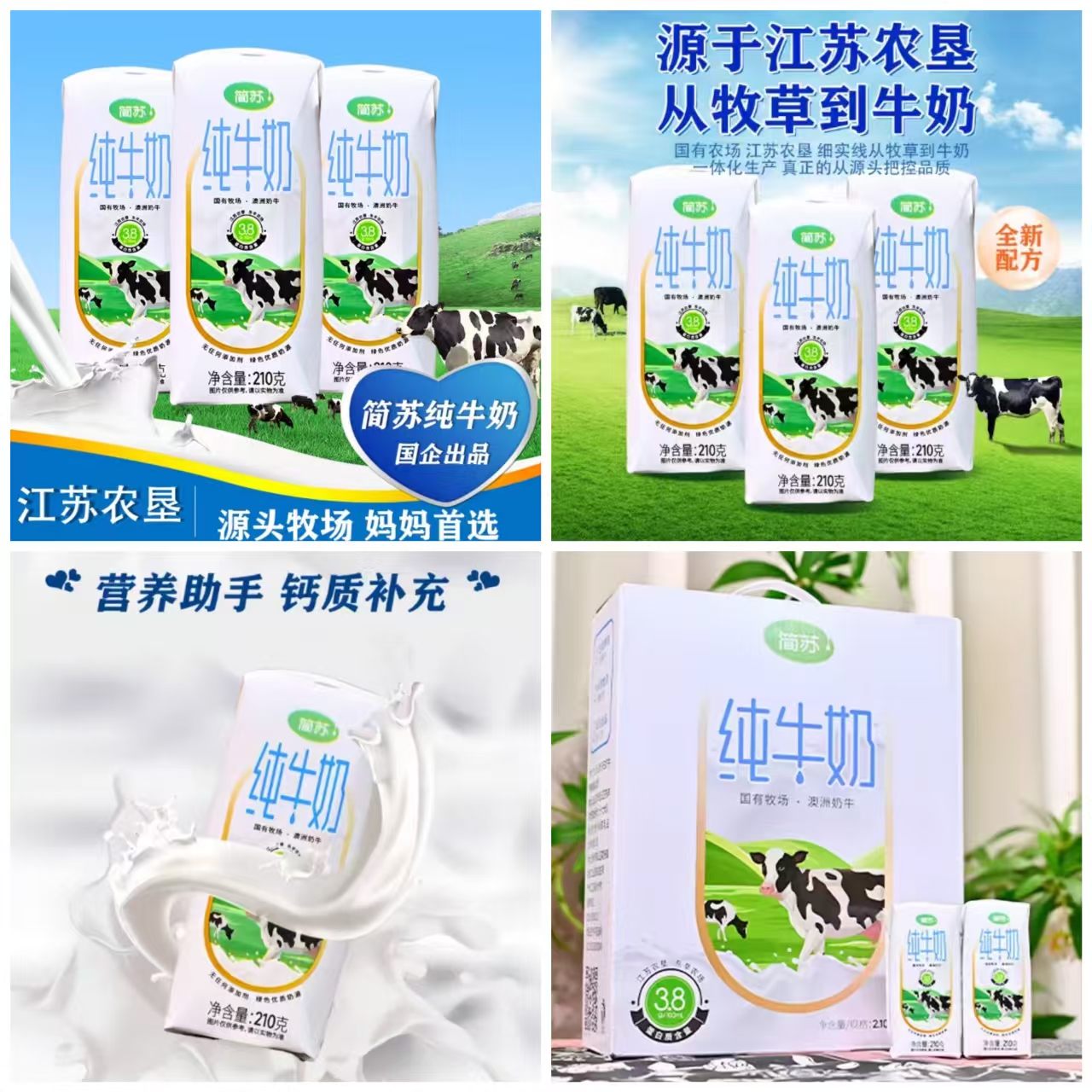 简苏3.8纯牛奶210g*10盒（共1箱）
