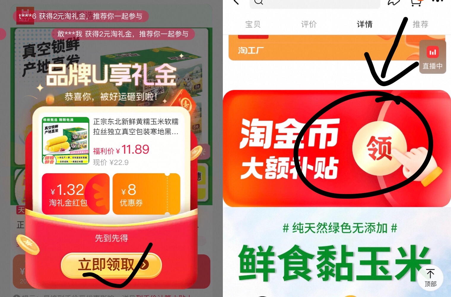 正宗东北头茬黄糯玉米200-220g*8根