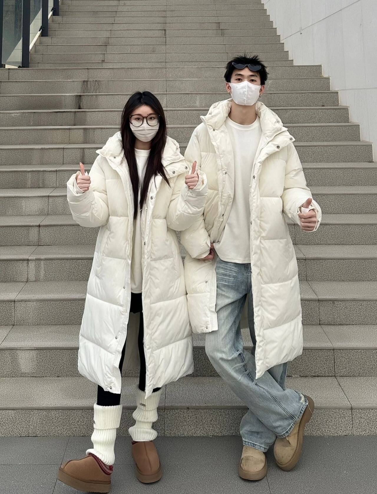 拉夏贝尔官旗！长款过膝加厚情侣羽绒服