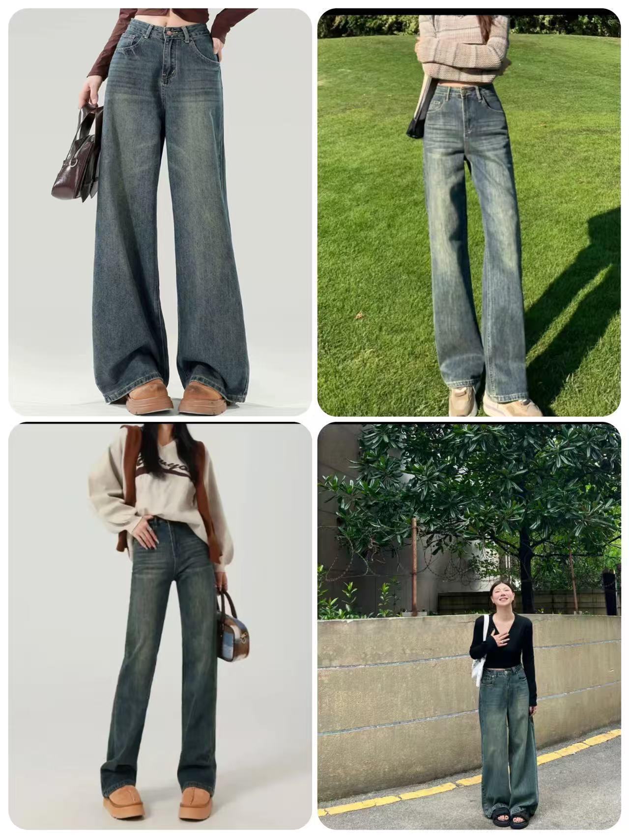 【EIANNIL】复古蓝高腰阔腿牛仔裤