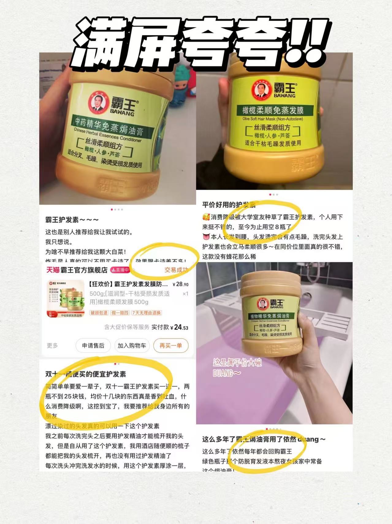 【买1送1！】霸王护发素发膜共500g×2