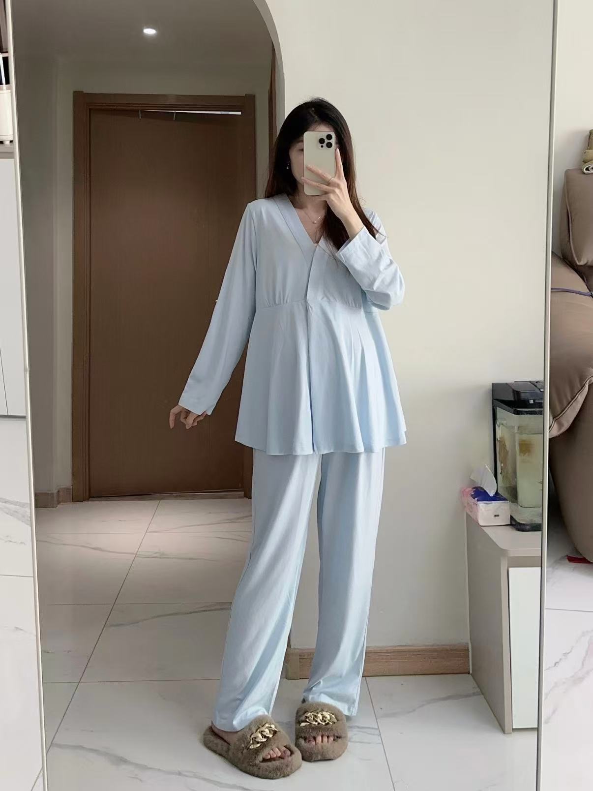 十月结晶孕产妇胸垫哺乳睡衣纯棉家居服套装