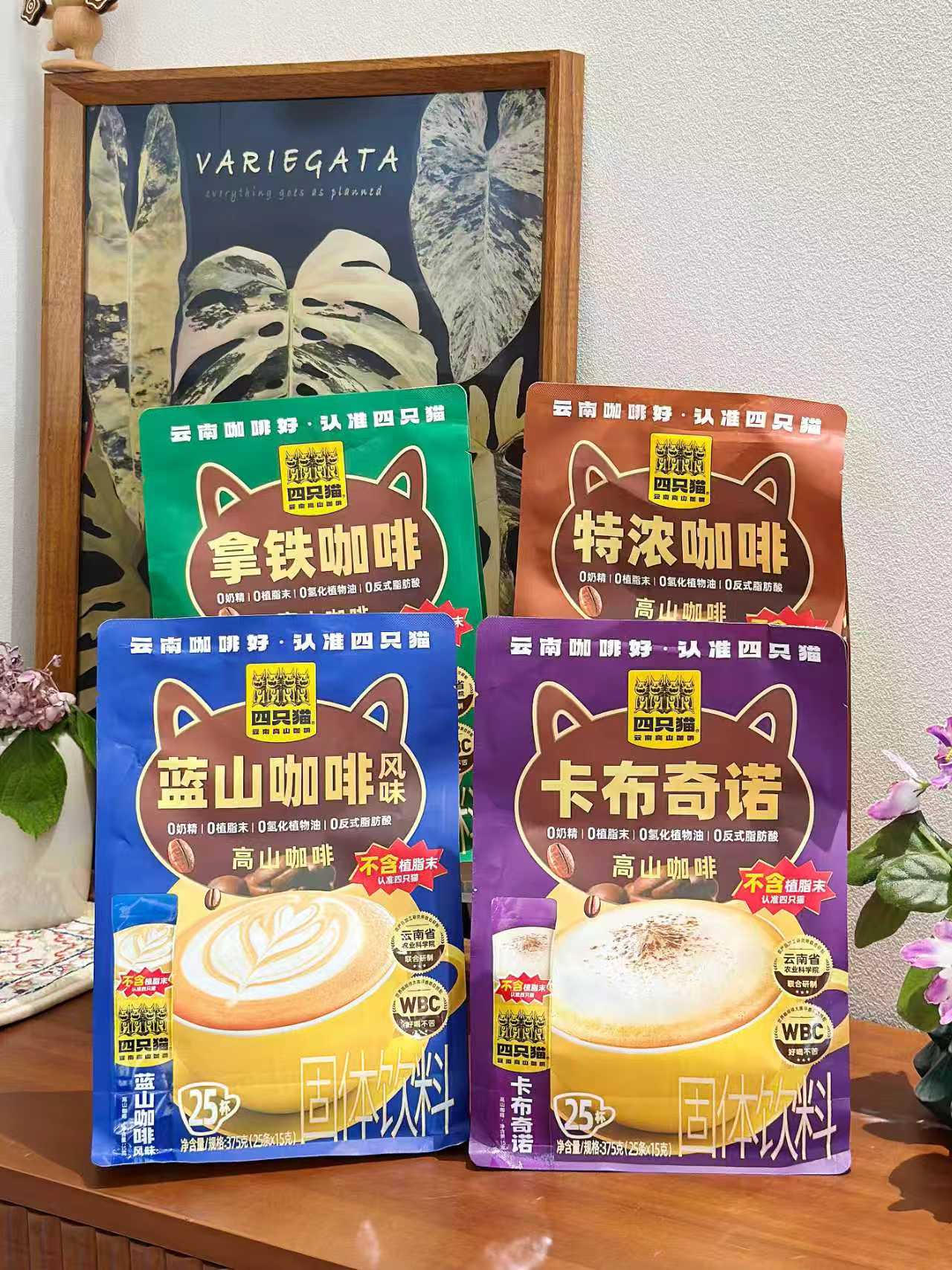 四只猫！蓝山特浓拿铁卡布奇诺咖啡25条
