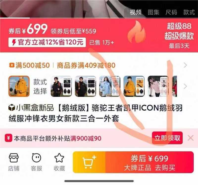 骆驼凯甲ICON鹅绒羽绒服冲锋衣