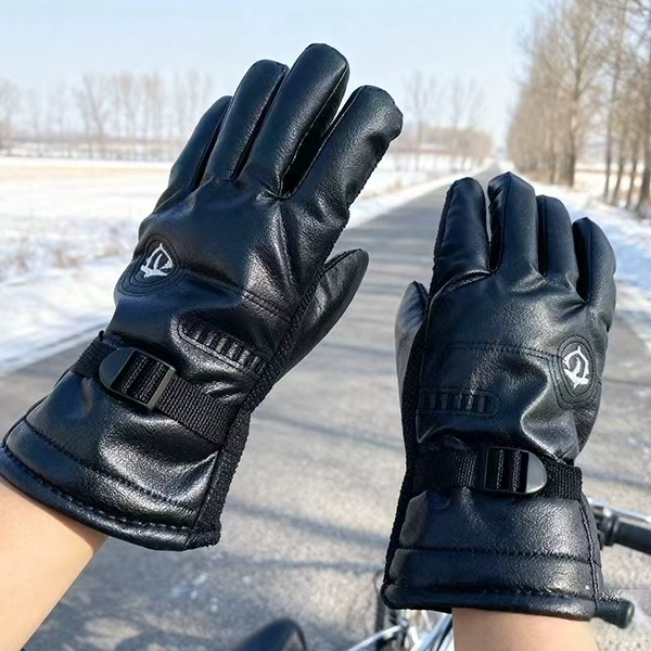 【杰盘】男女加厚加绒pu皮手套保暖骑行防寒