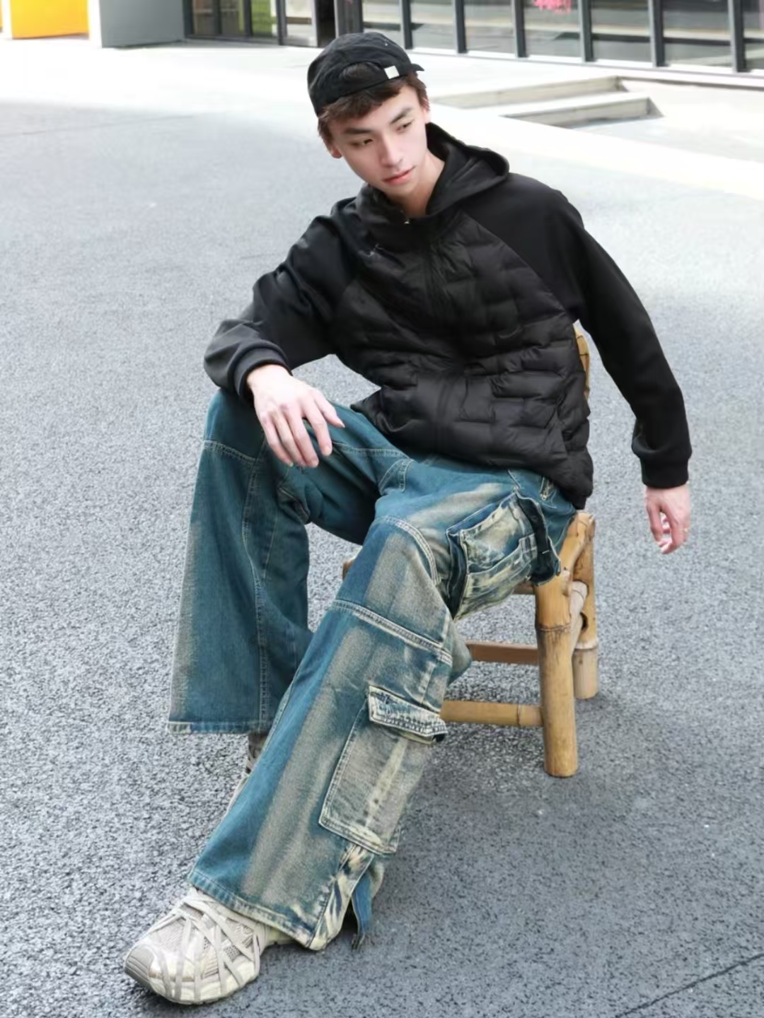 拉夏贝尔！拼接黑金羽绒服