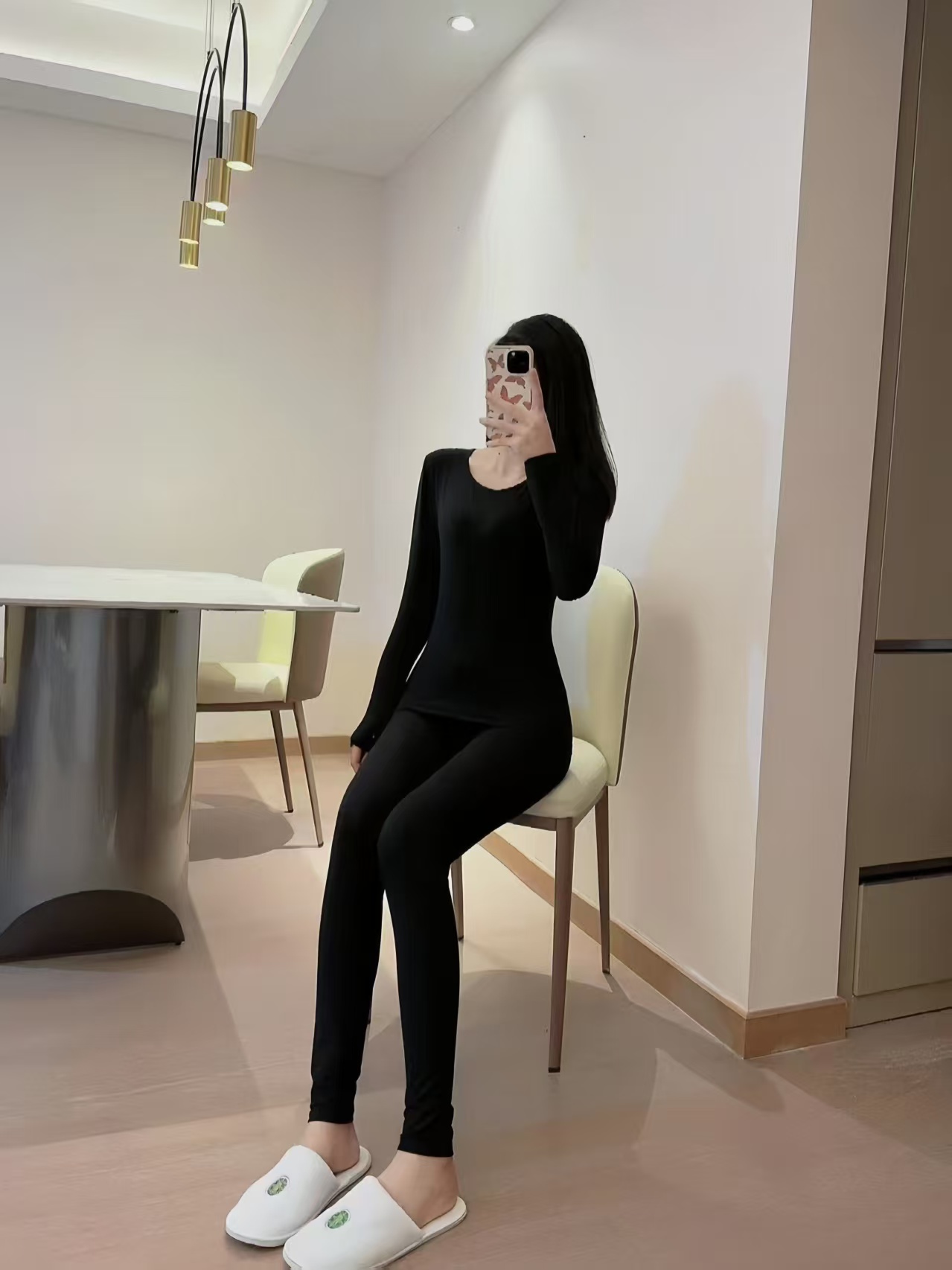 官旗!鸭鸭保暖内衣女德绒打底包边7a套装