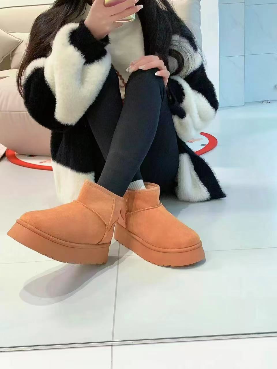 人本加绒加厚雪地靴棉鞋女