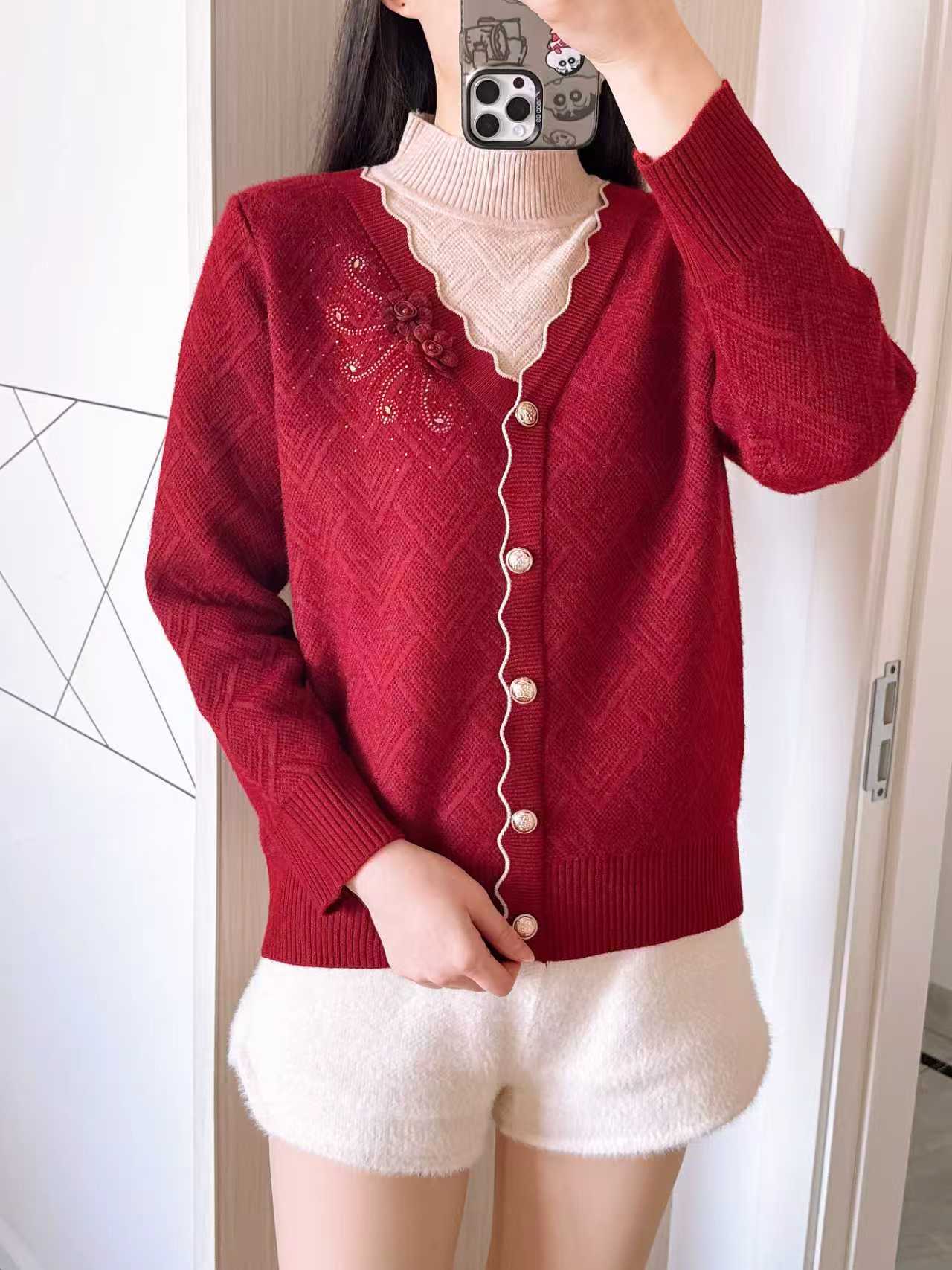 2025新款时尚妈妈加绒假两件毛衣