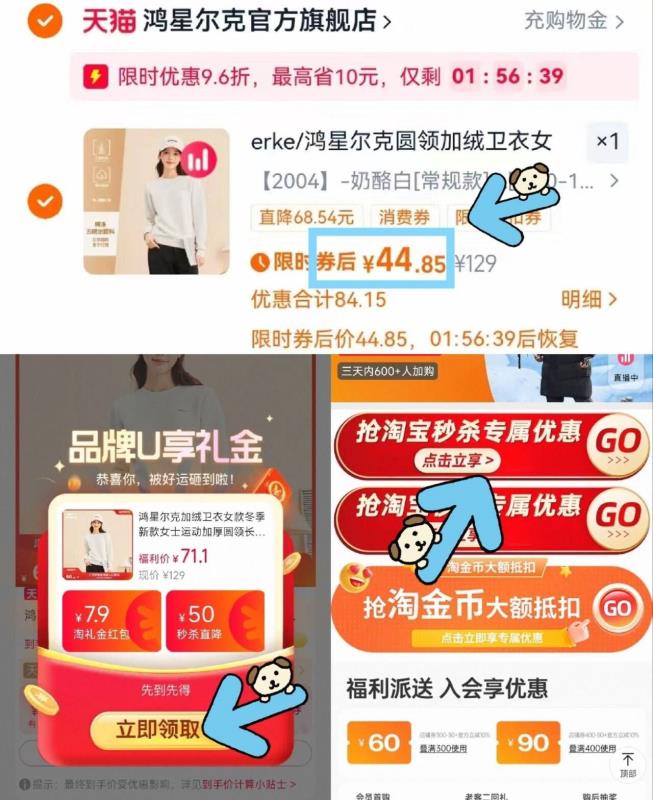 鸿星尔克女士运动卫衣加绒圆领长袖上衣女