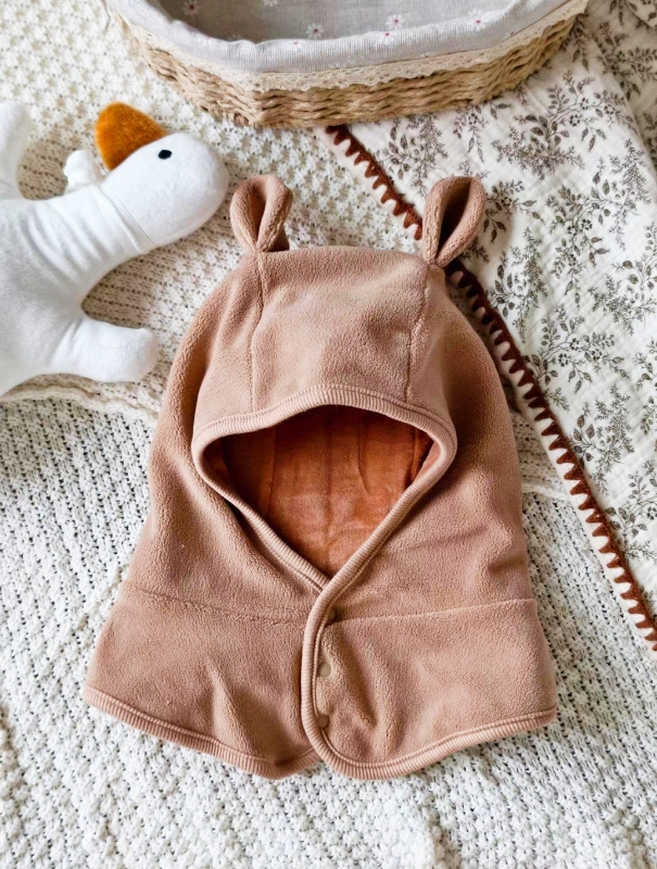 尼多熊婴儿帽子秋围脖一体宝宝毛绒帽防风